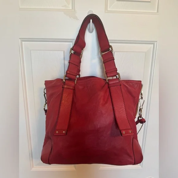 Chloe Patsy Leather Studded Logo Red Tote COA - Picture 3 of 16